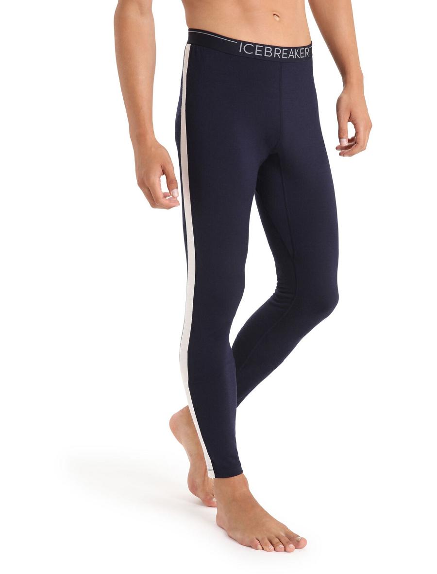 Men's Icebreaker Merino 200 Sonebula Thermal Leggings Base Layers Midnight Navy / Snow | CA 1582ZUTG